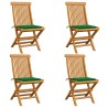Chaises de jardin et coussins vert lot de 4 Bois de teck massif 550542550542
