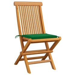 Chaises de jardin et coussins vert lot de 4 Bois de teck massif 550542550542