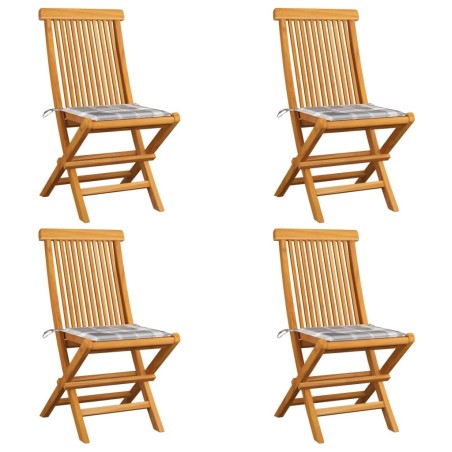 Chaises de jardin coussins à carreaux gris lot de 4 Teck massif 550543550543