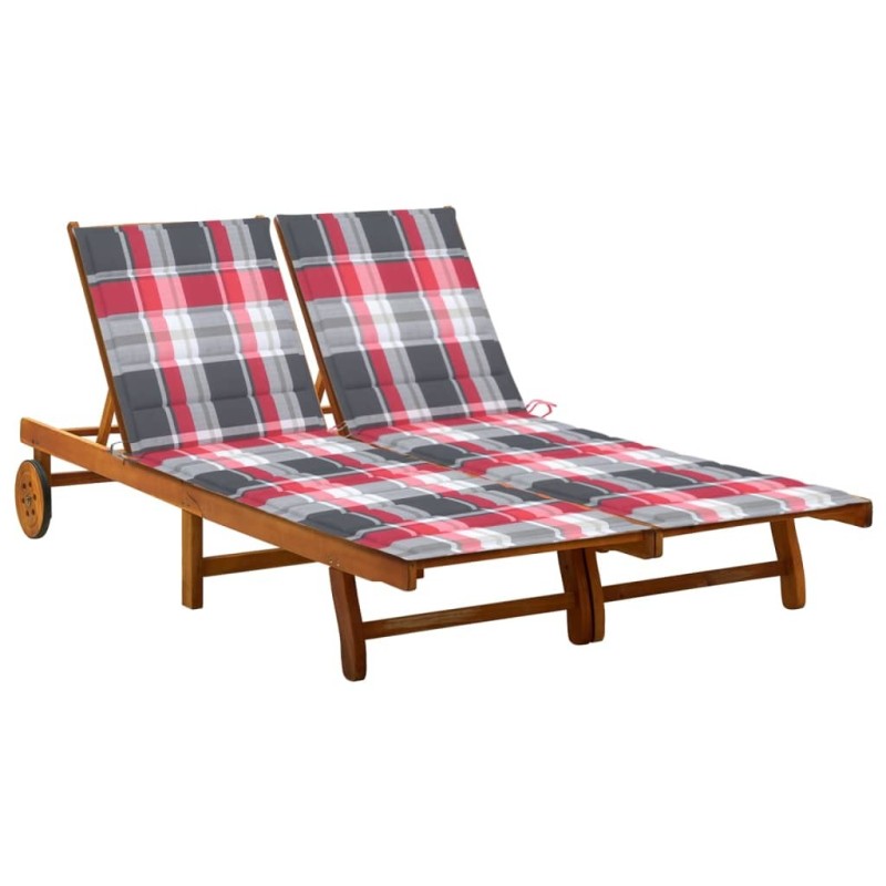 Chaise longue de jardin 2 places avec coussins Acacia solide 550545550545