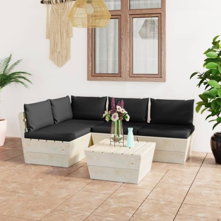 Salon de jardin palette 5 pcs avec coussins bois d'épicéa 550578550578