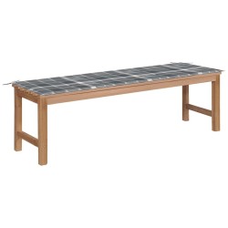 Banc de jardin avec coussin à carreaux gris 150 cm Teck massif 550581550581