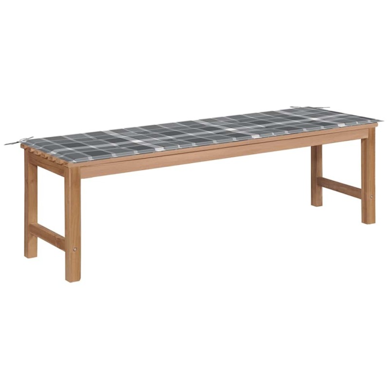 Banc de jardin avec coussin à carreaux gris 150 cm Teck massif 550581550581