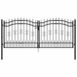 Portail de clôture Kampen avec pointe en acier noir 302 x 125 cm 550592550592