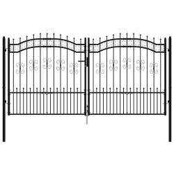 Portail de clôture Kampen avec pointe en acier noir 302 x 150 cm 550594550594