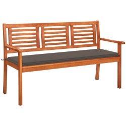 Banc de jardin 3 places avec coussin 150 cm Bois d'eucalyptus 550624550624
