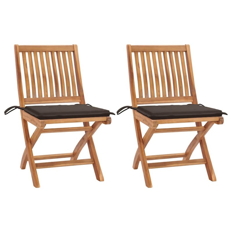 Chaises de jardin lot de 2 et coussins taupe Bois teck massif 550648550648