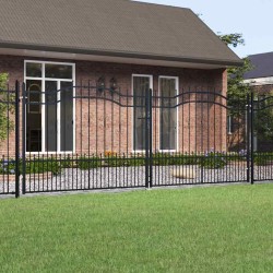 Portail de clôture Kampen avec tête pointue, noir, 394,5 x 150 cm, acier 550668550668