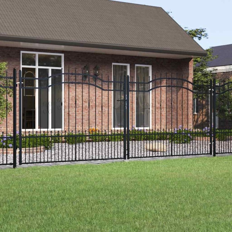 Portail de clôture Kampen avec tête pointue, noir, 394,5 x 150 cm, acier 550668550668