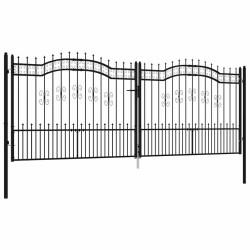 Portail de clôture Kampen avec tête pointue, noir, 394,5 x 150 cm, acier 550668550668