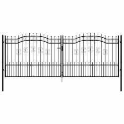 Portail de clôture Kampen avec tête pointue, noir, 394,5 x 150 cm, acier 550668550668