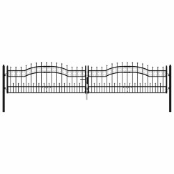 Portail de clôture Kampen avec pointe en forme de lance, noir, 394,5 x 78 cm, acier 550670550670