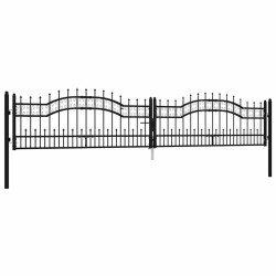 Portail de clôture Kampen avec pointe en forme de lance, noir, 394,5 x 78 cm, acier 550670550670