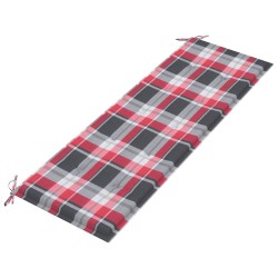 Banc de jardin avec coussin à carreaux rouge 150 cm Teck massif 550680550680