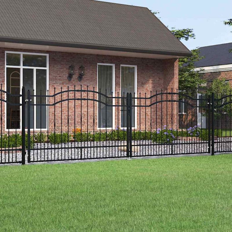 Portail de clôture Kampen avec pointe en forme de lance, noir, 394,5 x 125 cm, acier 550685550685