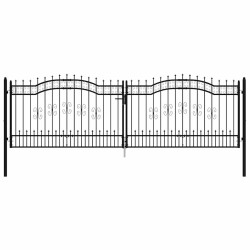 Portail de clôture Kampen avec pointe en forme de lance, noir, 394,5 x 125 cm, acier 550685550685