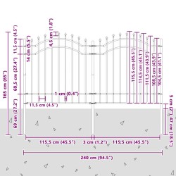 Clôture de jardin Woerden avec pointe en forme de lance, noire, 240 x 125 cm, acier 550708550708