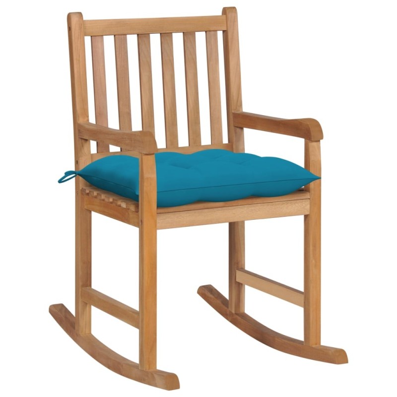 Chaise à bascule avec coussin bleu clair Bois de teck solide 550711550711