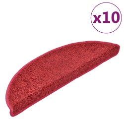 Tapis d'escalier 10 pièces 56 x 17 x 3 cm Rouge Demi-rond 550720550720