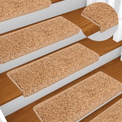Tapis d'escalier 10 pièces 65 x 21 x 4 cm Beige Bord rectangulaire 550736550736