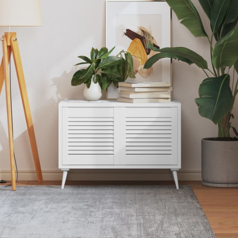 Portes d'armoire à persiennes 2pcs blanc 39,5x39,4cm pin massif 550737550737