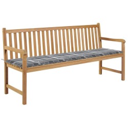 Banc de jardin avec coussin à carreaux gris 175 cm Teck massif 550772550772