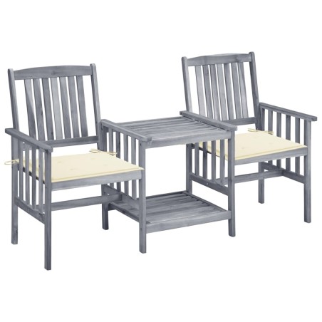 Chaises de jardin avec table à thé et coussins Acacia solide 550779550779