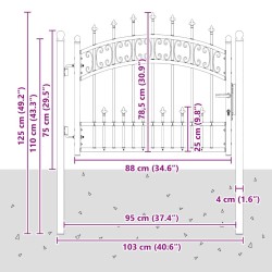 Portail de clôture Kampen avec pointe en forme de lance, acier noir 103 x 75 cm 550794550794