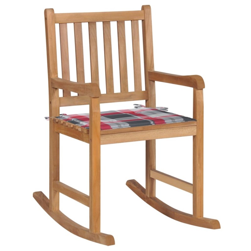 Chaise à bascule avec coussin à carreaux rouges Bois de teck 550806550806