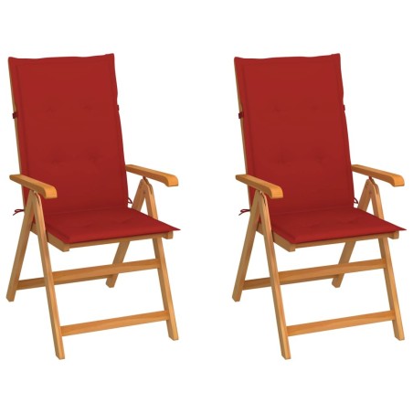 Chaises de jardin lot de 2 et coussins rouge Bois teck massif 550810550810