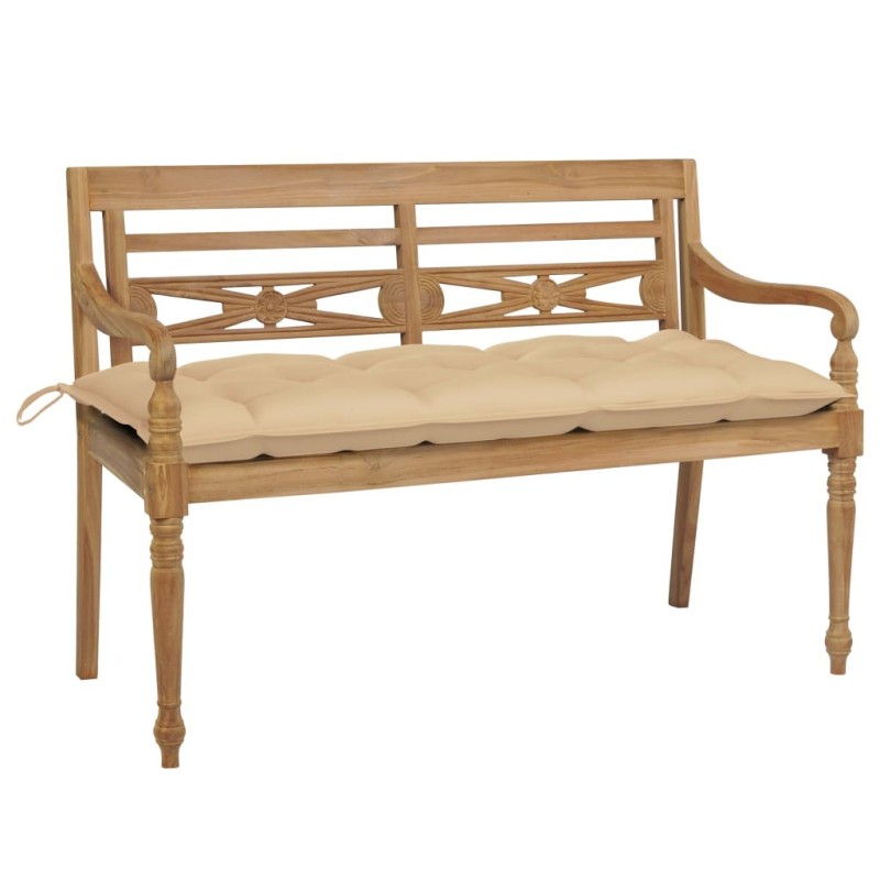 Banc Batavia avec coussin beige 120 cm Bois de teck massif 550811550811
