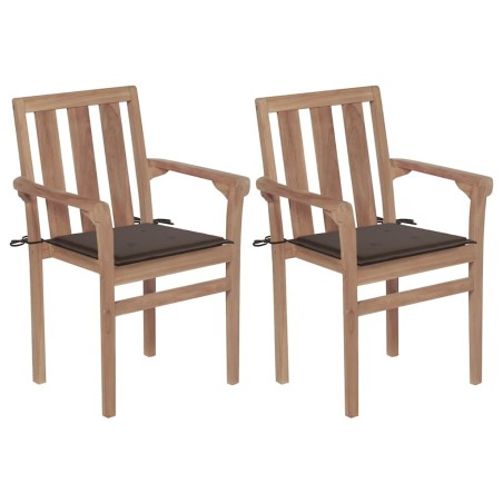 Chaises de jardin lot de 2 et coussins taupe Bois teck massif 550815550815