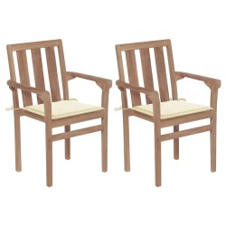 Chaises de jardin lot de 2 et coussins crème Bois teck massif 550817550817