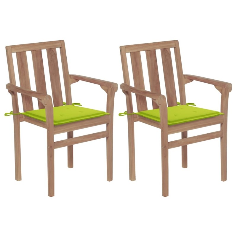 Chaises de jardin lot de 2 avec coussins vert vif Bois de teck 550835550835