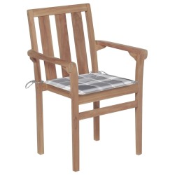 Chaises de jardin lot de 2 avec coussins à carreaux gris Teck 550843550843
