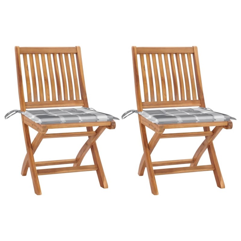 Chaises de jardin lot de 2 avec coussins à carreaux gris Teck 550846550846