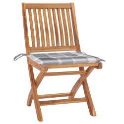 Chaises de jardin lot de 2 avec coussins à carreaux gris Teck 550846550846