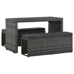 Ensemble à manger d'extérieur 3pcs coussins résine tressée gris 550847550847