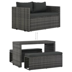 Ensemble à manger d'extérieur 3pcs coussins résine tressée gris 550847550847