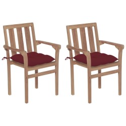 Chaises de jardin lot de 2 coussins rouge bordeaux Teck massif 550855550855