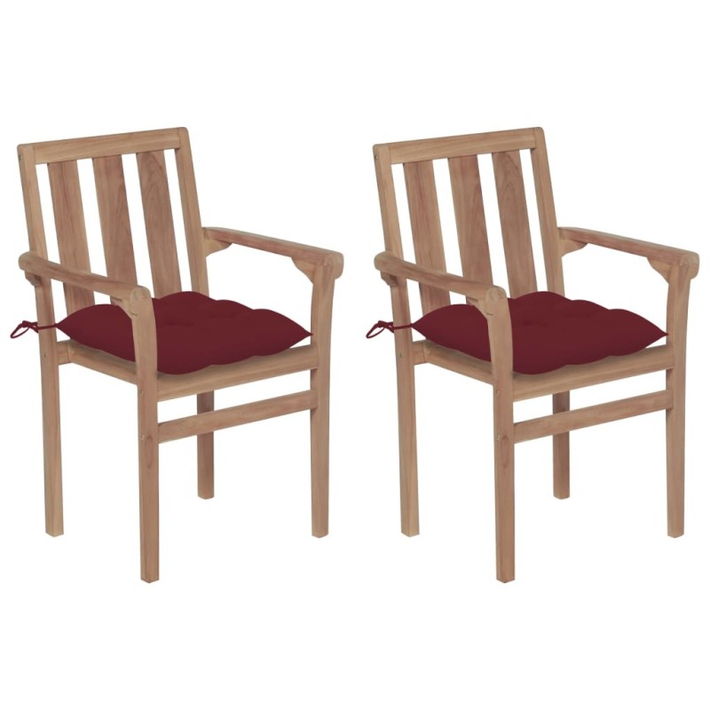 Chaises de jardin lot de 2 coussins rouge bordeaux Teck massif 550855550855