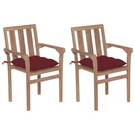 Chaises de jardin lot de 2 coussins rouge bordeaux Teck massif 550855550855