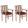 Chaises de jardin lot de 2 coussins rouge bordeaux Teck massif 550855550855