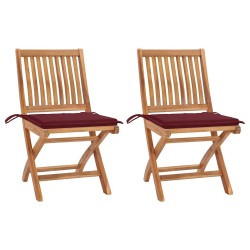 Chaises de jardin lot de 2 coussins rouge bordeaux Teck massif 550861550861