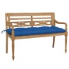Banc Batavia avec coussin bleu 120 cm Bois de teck massif 550865550865
