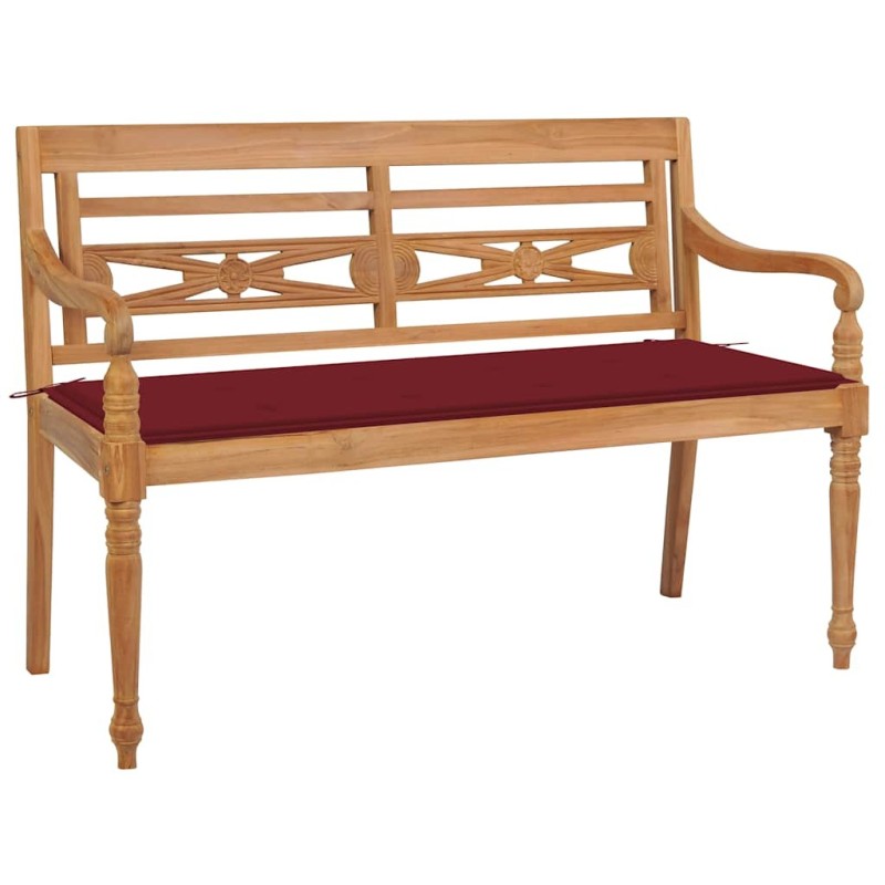 Banc Batavia avec coussin bordeaux 120 cm Bois de teck massif 550872550872