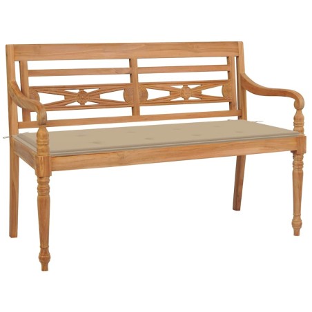 Banc Batavia avec coussin beige 120 cm Bois de teck massif 550875550875