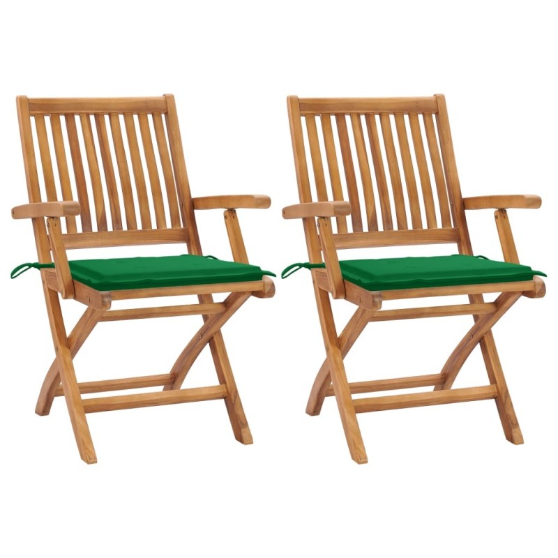 Chaises de jardin lot de 2 et coussins vert Bois de teck massif 550885550885