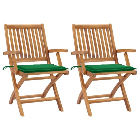 Chaises de jardin lot de 2 et coussins vert Bois de teck massif 550885550885