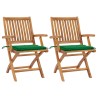 Chaises de jardin lot de 2 et coussins vert Bois de teck massif 550885550885